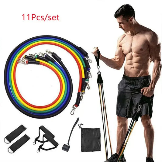 Complete 11-Piece TPE Resistance Bands Set with Door Anchor, Handles, Ankle Straps, and Carry Bag for Ultimate Home Workouts