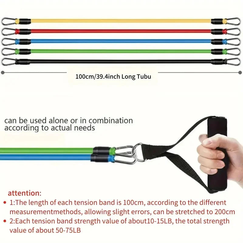 Complete 11-Piece TPE Resistance Bands Set with Door Anchor, Handles, Ankle Straps, and Carry Bag for Ultimate Home Workouts