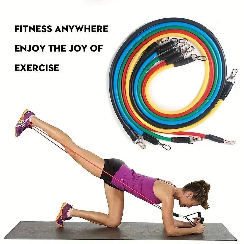Complete 11-Piece TPE Resistance Bands Set with Door Anchor, Handles, Ankle Straps, and Carry Bag for Ultimate Home Workouts
