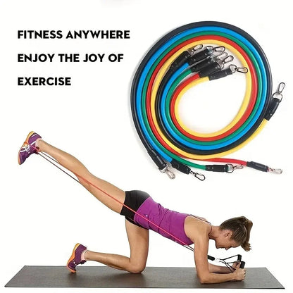 Complete 11-Piece TPE Resistance Bands Set with Door Anchor, Handles, Ankle Straps, and Carry Bag for Ultimate Home Workouts
