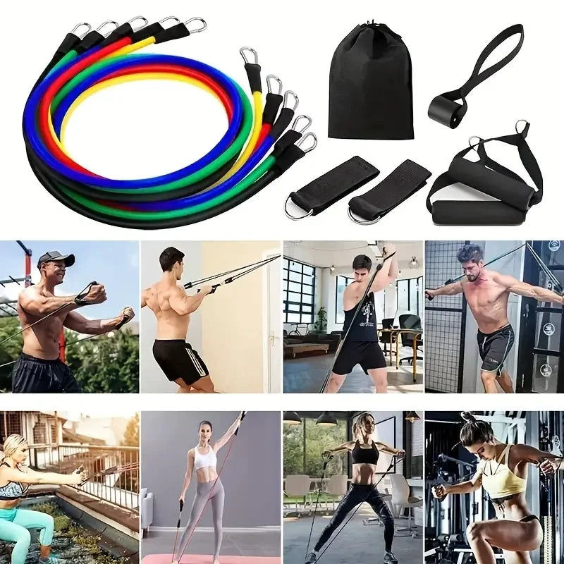 Complete 11-Piece TPE Resistance Bands Set with Door Anchor, Handles, Ankle Straps, and Carry Bag for Ultimate Home Workouts