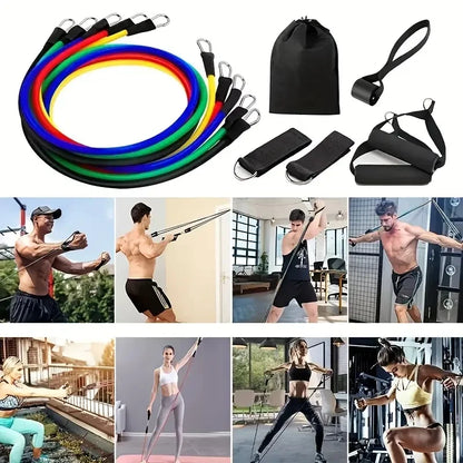 Complete 11-Piece TPE Resistance Bands Set with Door Anchor, Handles, Ankle Straps, and Carry Bag for Ultimate Home Workouts